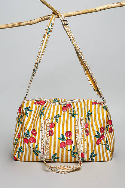 Front Pocket Quilted Adjustable Strap Bag: HONEY STRIPE MULTI