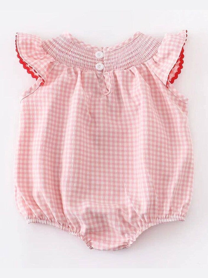 Baby Girls Strawberry Plaid Smocked Romper