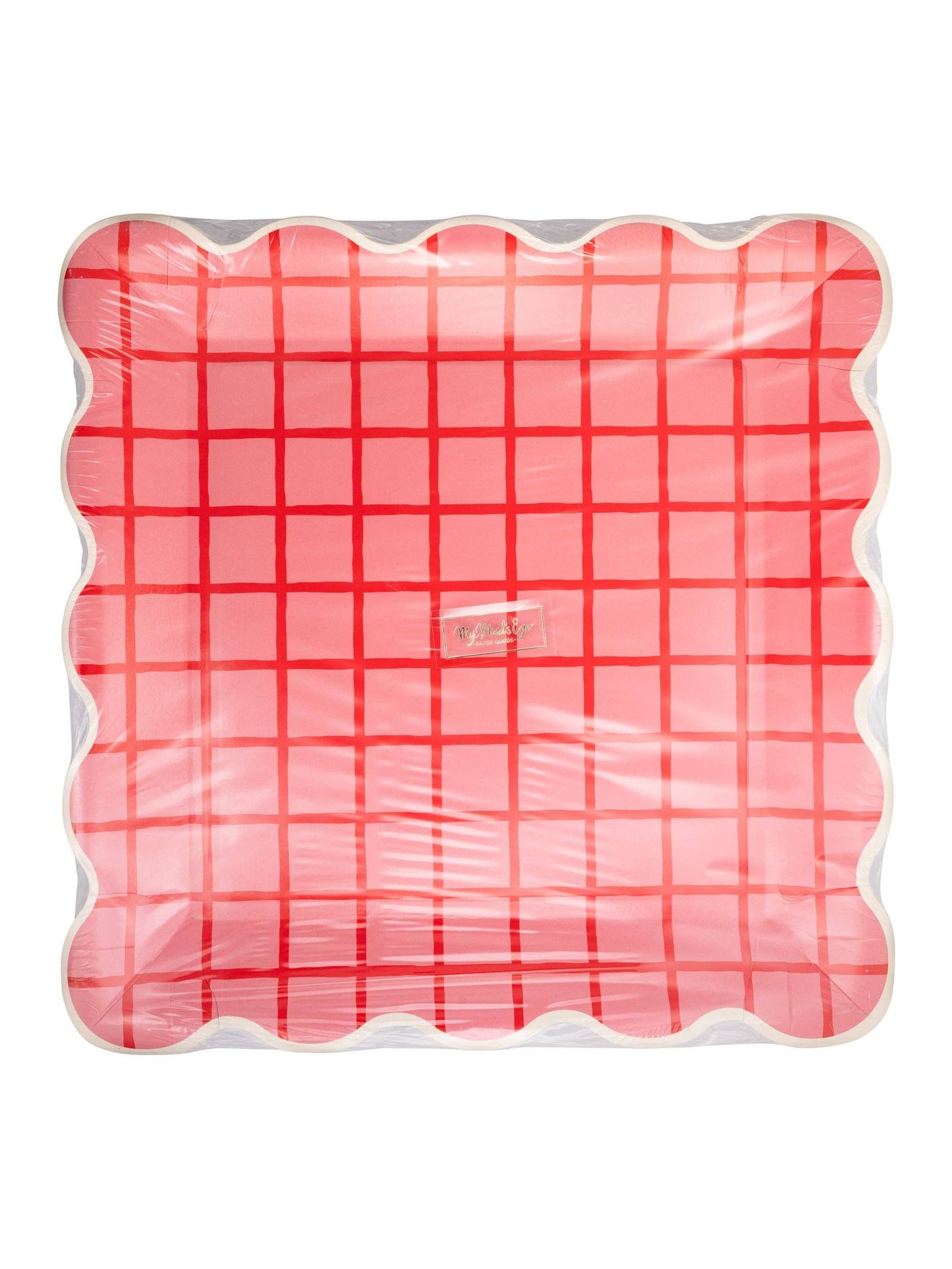 STW1142 - Red and Pink Grid Scallop Square Plate