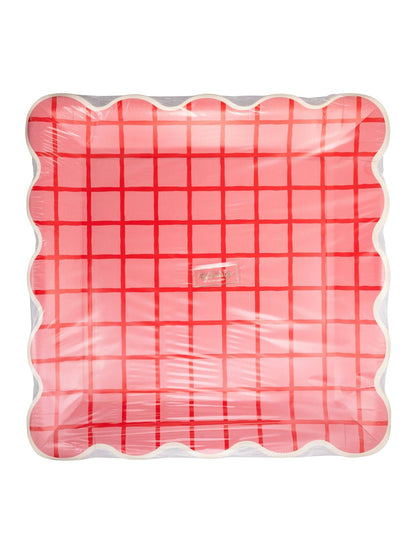 STW1142 - Red and Pink Grid Scallop Square Plate