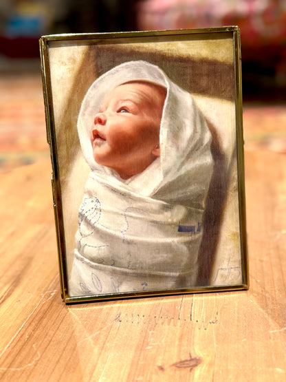 "Little Lamb" print in brass and glass easel frame