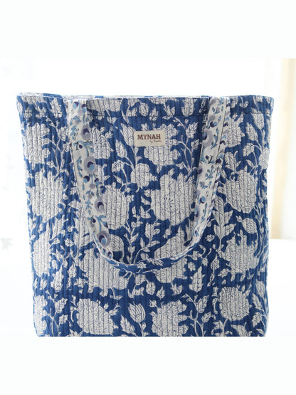 Porcelain floral print reversible tote bag-Small laptop bag