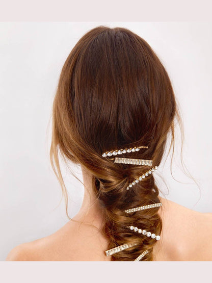 Metal Rhinestone Assorted Bobby Pins 4pc Set - Gold