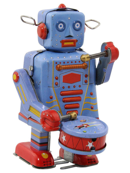 Robot robot with drum blue sheet metal robot tin toy
