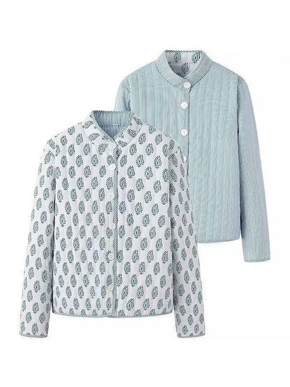 Stylish Reversible Flowers Quilted Jacket: Blue