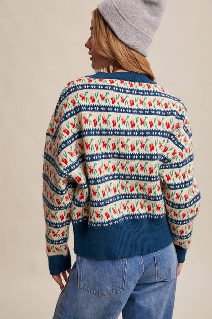 Floral Knit Sweater (Teal Color)