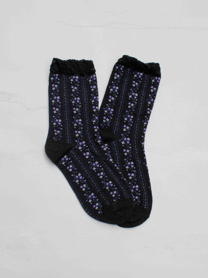 Vintage Floral Vine Crew Socks: Pink