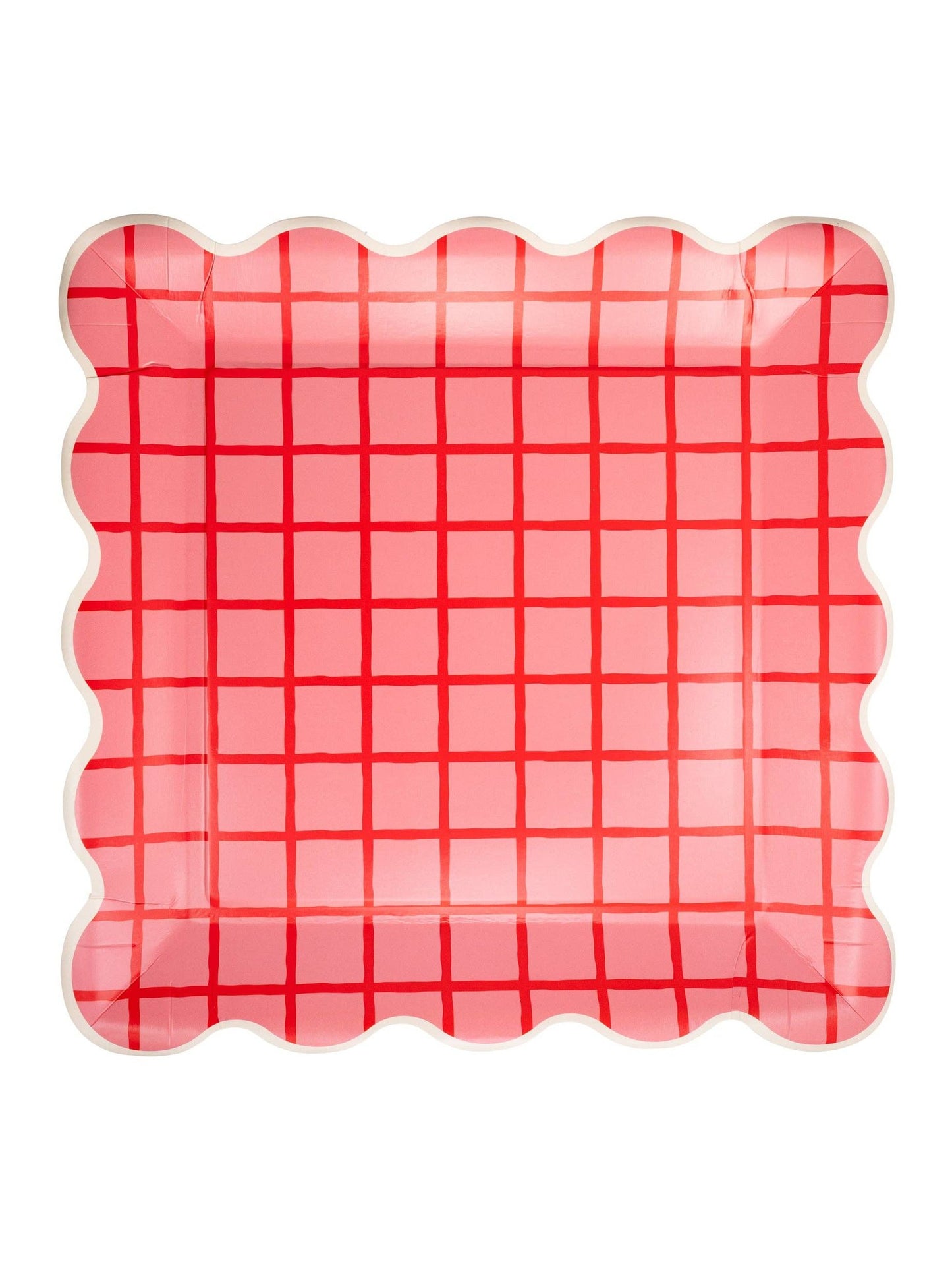 STW1142 - Red and Pink Grid Scallop Square Plate