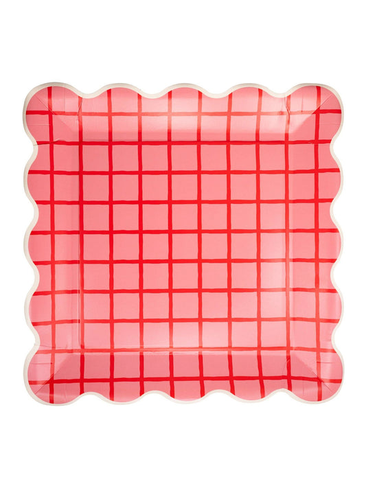 STW1142 - Red and Pink Grid Scallop Square Plate