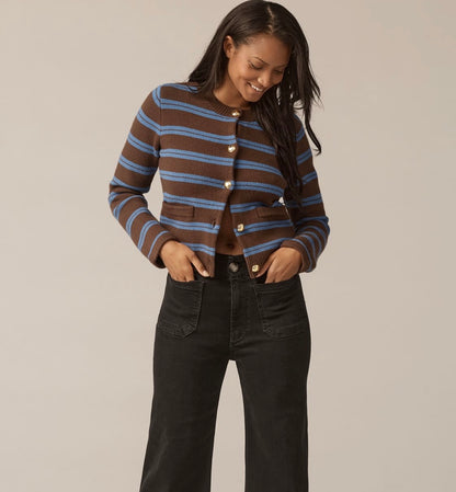 English Factory Blue and Brown Gold Striped Cardigan
