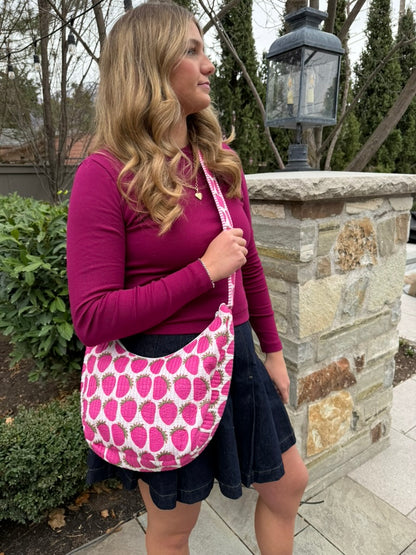 Quilted Crossbody Bag- Strawberry Print