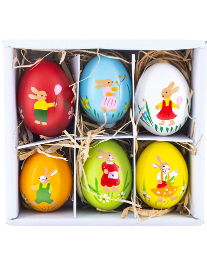 Set of 6 Real Easter Eggshell Ornaments with Bunnies Decorations