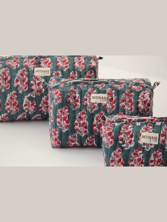 Emerald motif print travel/make up/organizer/bag-Set of 3