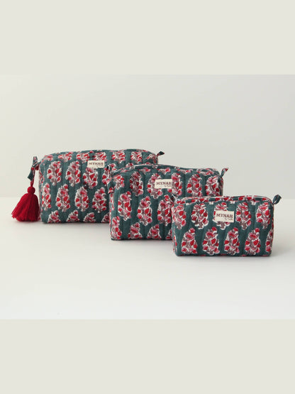 Emerald motif print travel/make up/organizer/bag-Set of 3