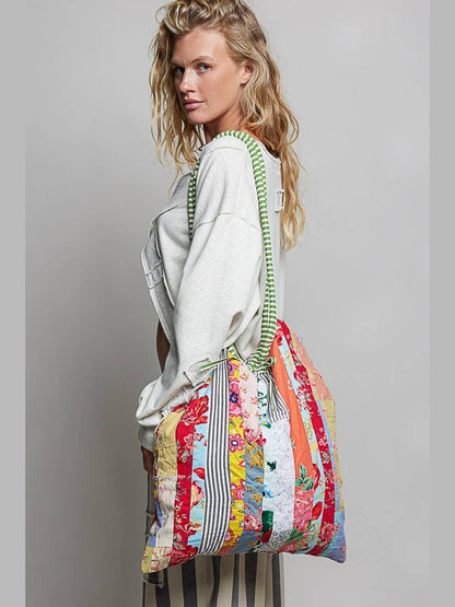 Boho Quilted patchwork Shoulder Bag: CREAM MULTI