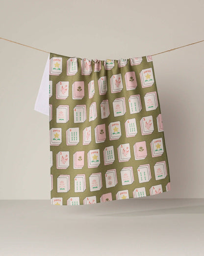 Flower Tiles Tea Towel: White