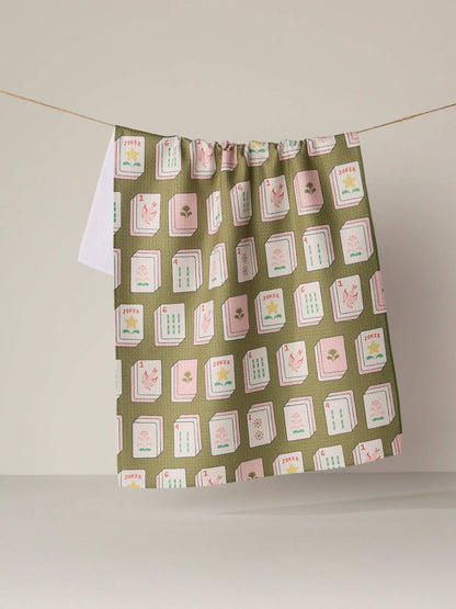 Flower Tiles Tea Towel: Green