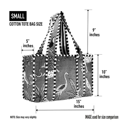 Cotton Block Print Tote Bag- Small & Large: Small
