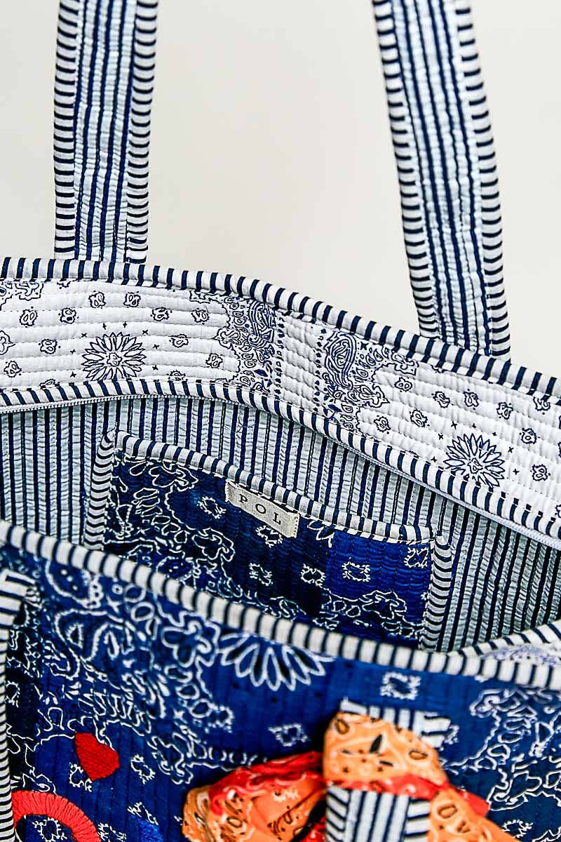 Quilted Indigo Paisley LOVE Tote Bag: INDIGO PAISLEY / OS