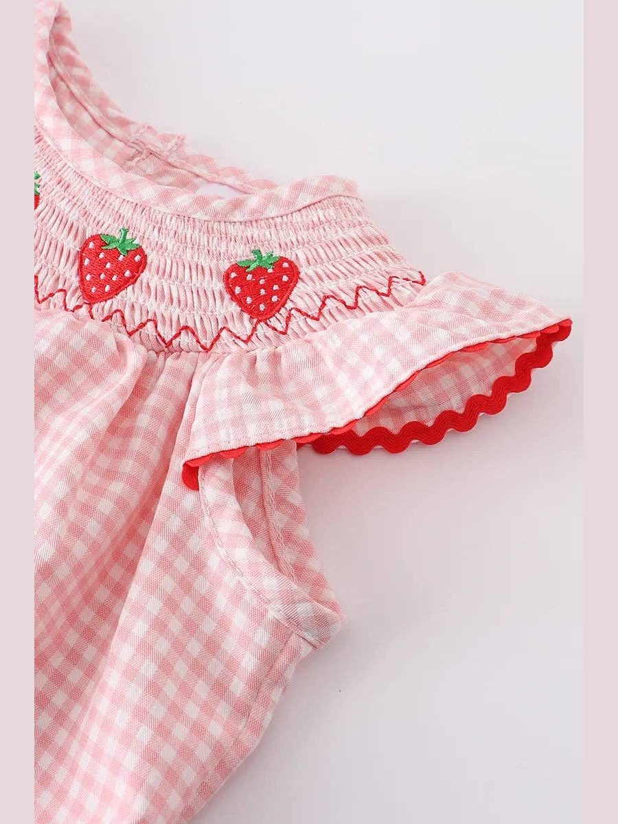 Baby Girls Strawberry Plaid Smocked Romper