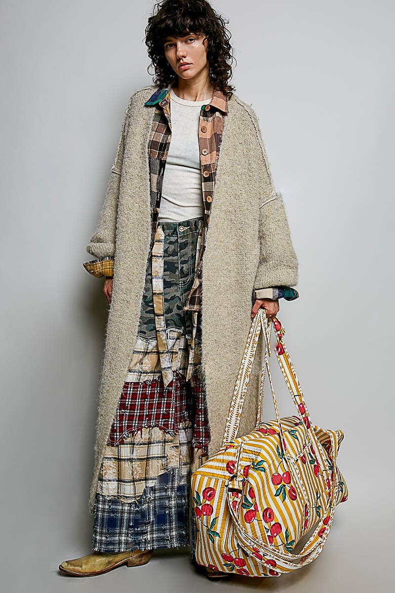 Front Pocket Quilted Adjustable Strap Bag: HONEY STRIPE MULTI