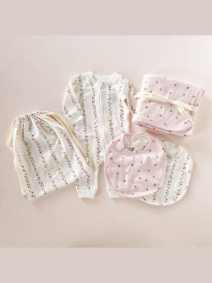 Layette Long Sleeve Zipper Romper Strawberry Baby Cotton: Pink / 6-12m