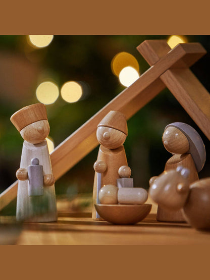 Natural Wood Nativity Set – Classic Wooden Christmas Playset