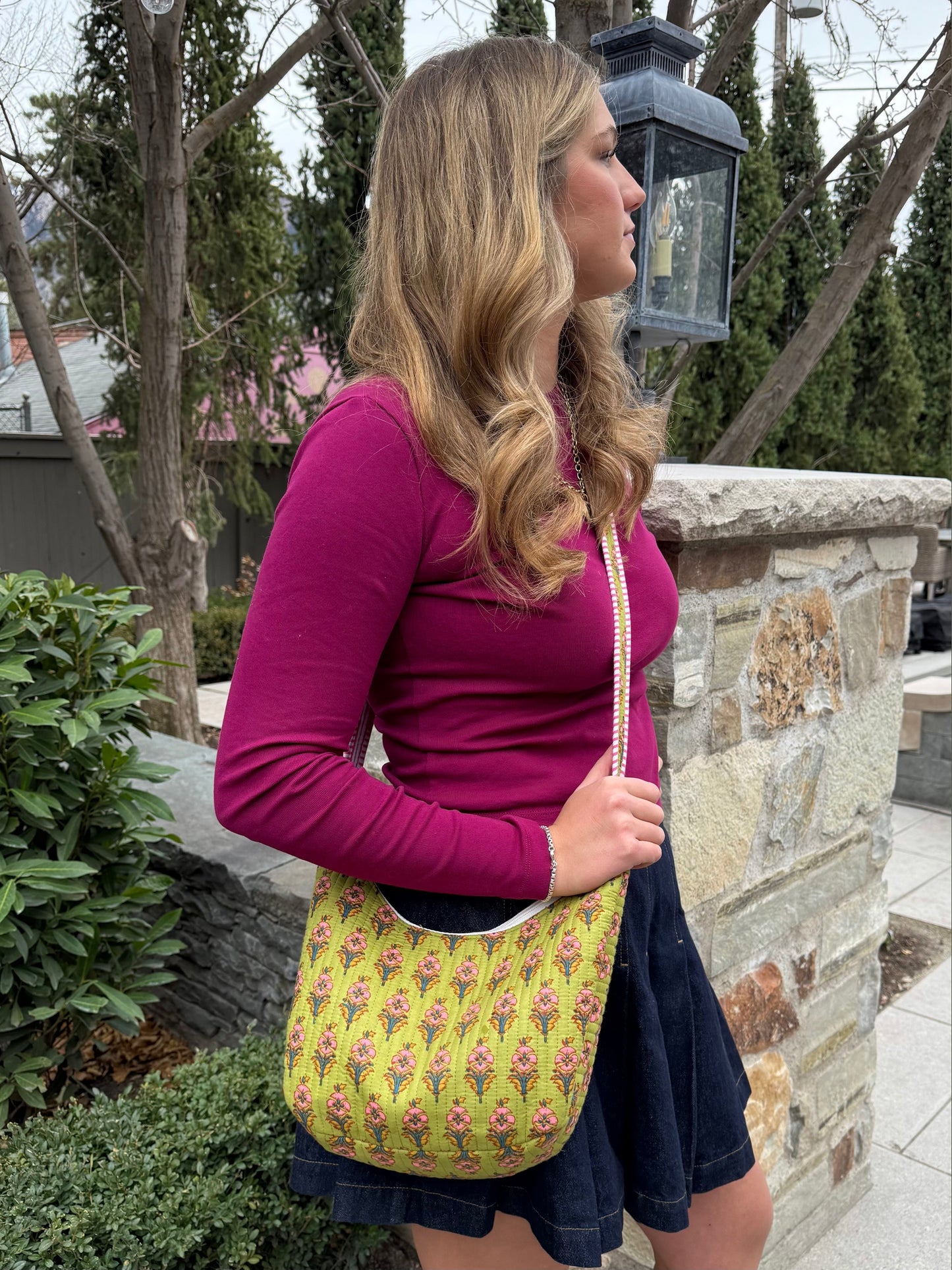 Quilted Crossbody Bag- Green and Pink