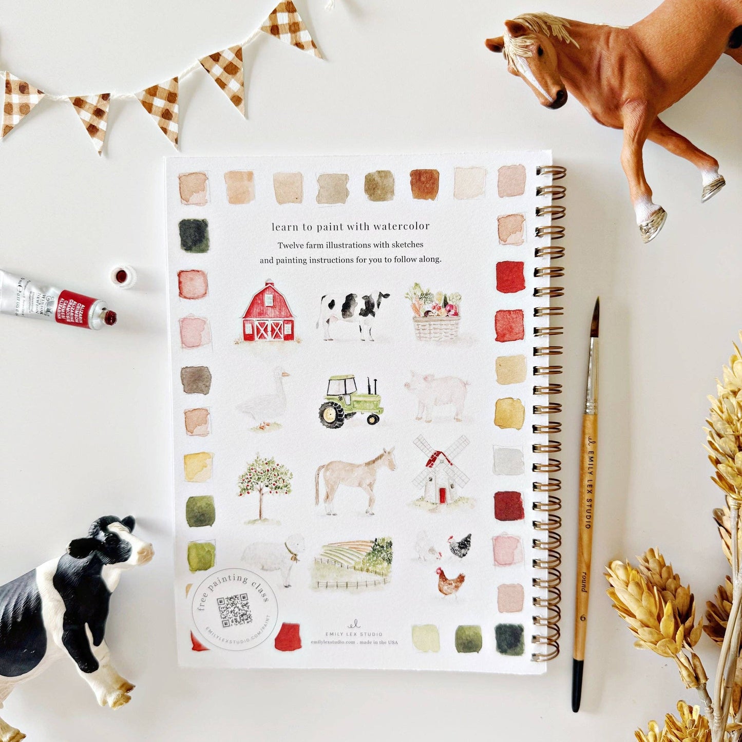 Farm watercolor paint workbook