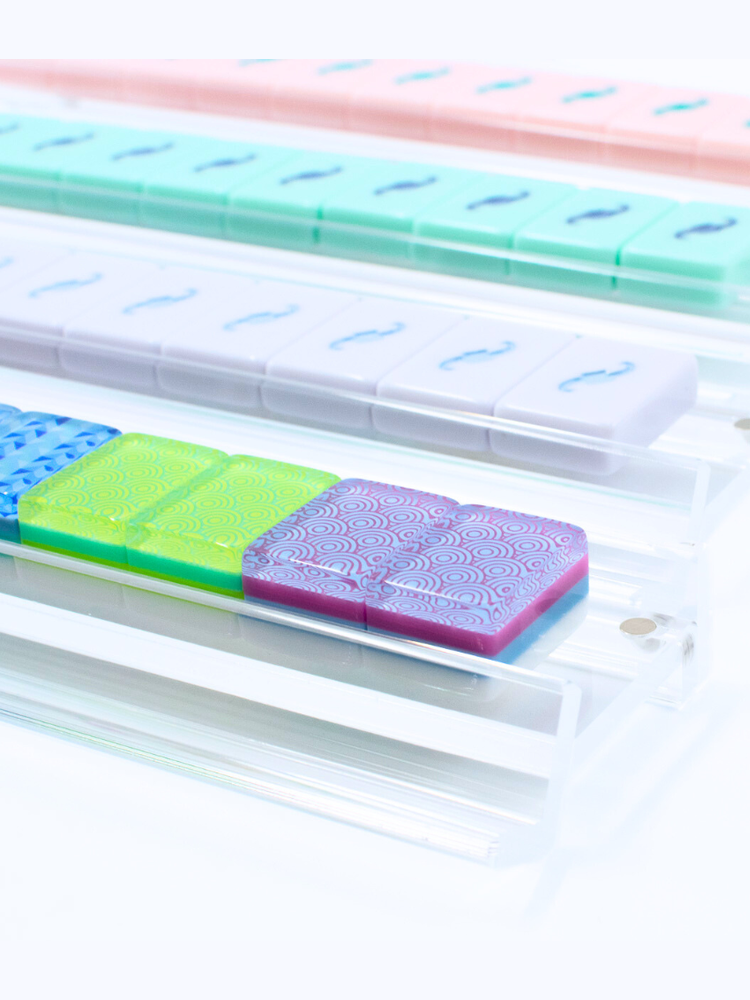 20" MAHJONG RACKS | Premium Acrylic | 4 Racks + 4 Pushers: Transparent Clear