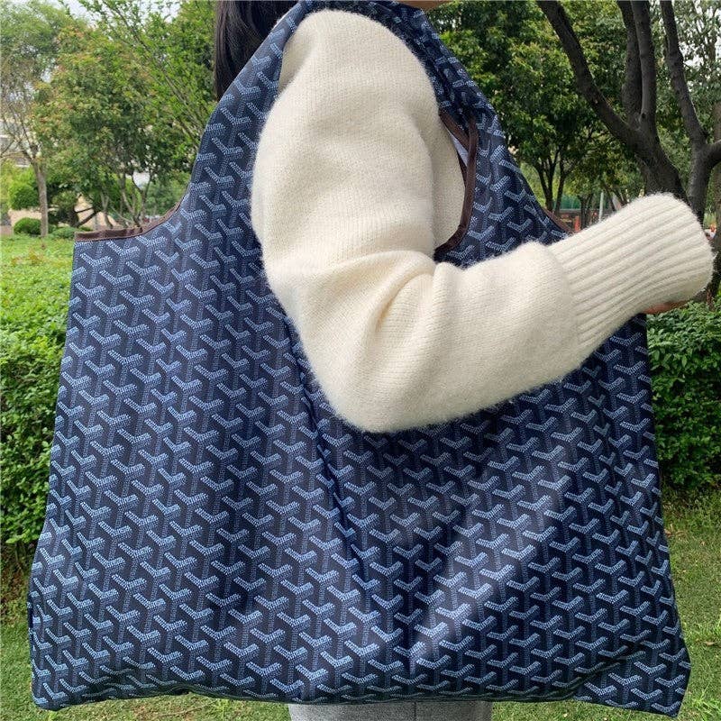 Foldable Large Capacity Shoulder Shopping Bag: NAVY BLUE