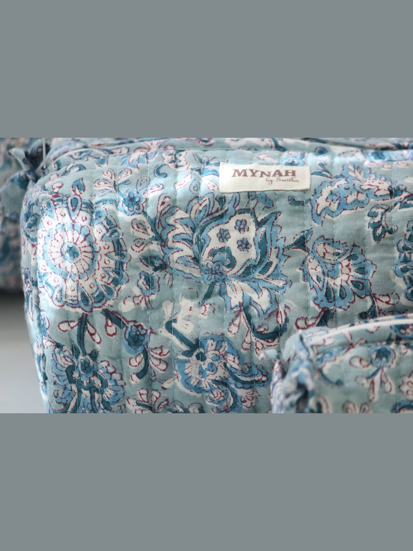 Dusty blue vine print travel/make up/organizer/bag-Set of 3