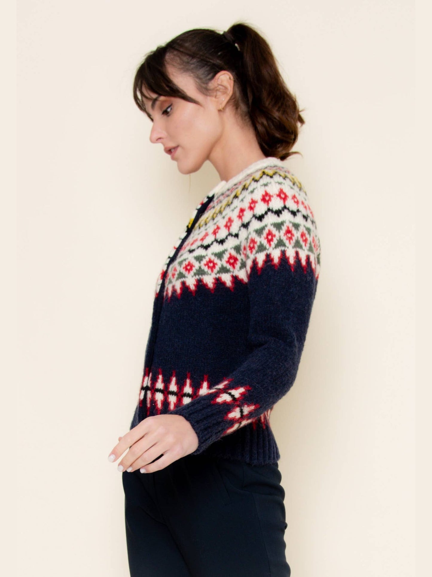 FAIR ISLE KNIT SWEATER BUTTON-DOWN CARDIGAN