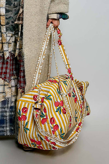 Front Pocket Quilted Adjustable Strap Bag: HONEY STRIPE MULTI