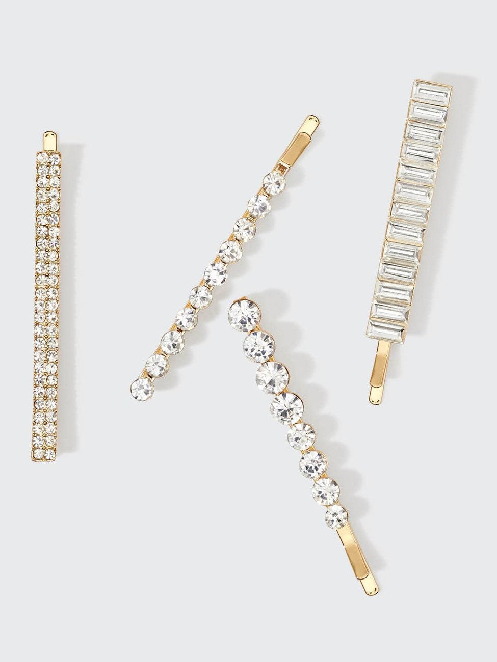 Metal Rhinestone Assorted Bobby Pins 4pc Set - Gold