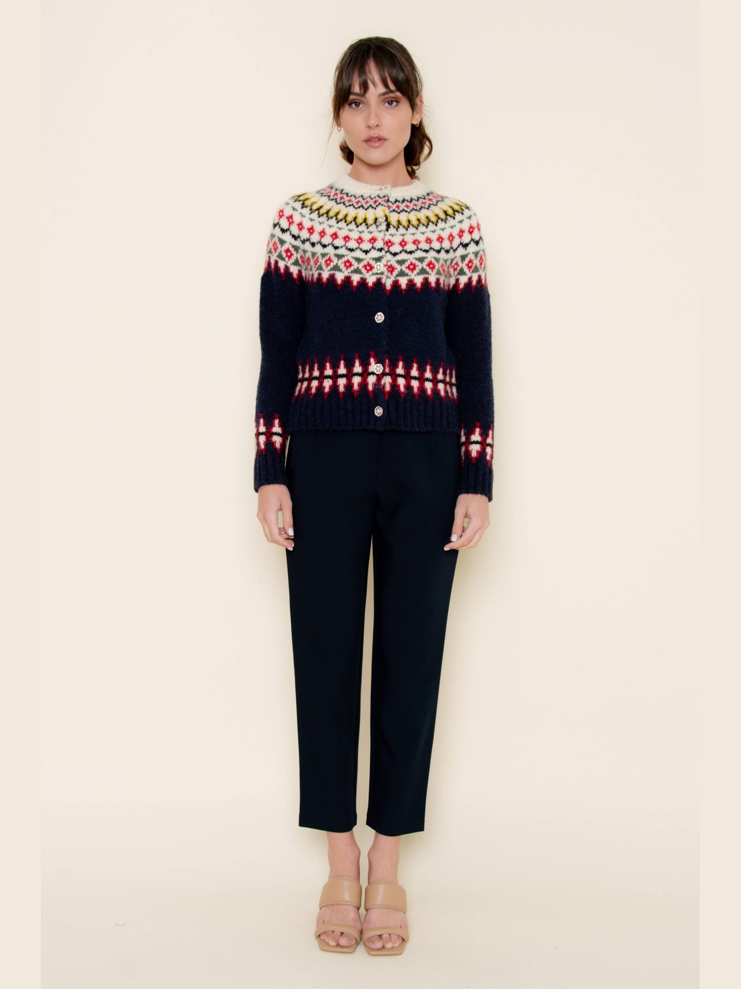 FAIR ISLE KNIT SWEATER BUTTON-DOWN CARDIGAN