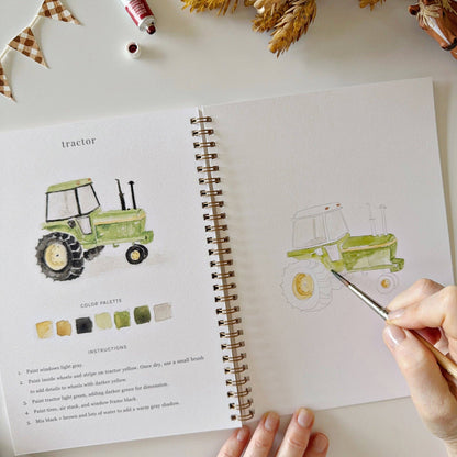 Farm watercolor paint workbook