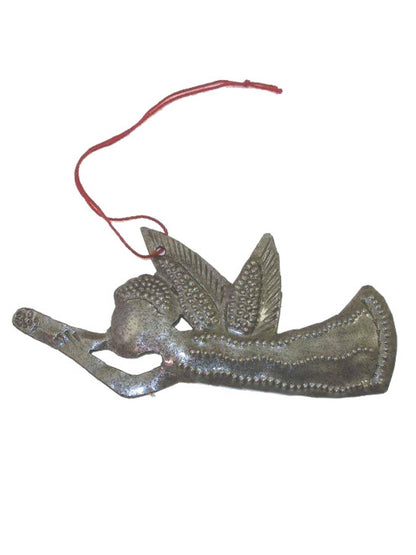 4" x 2" Angel With Trumpet Haitian Metal Drum Ornament