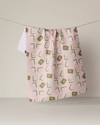 Flower Tiles Tea Towel: White