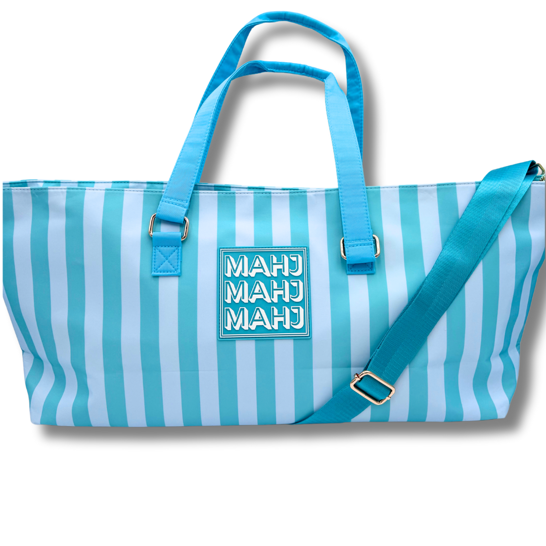 MAHJONG TOTE BAG  |  Wide with Zipper Closure: Arrows- Blue Tote Bag