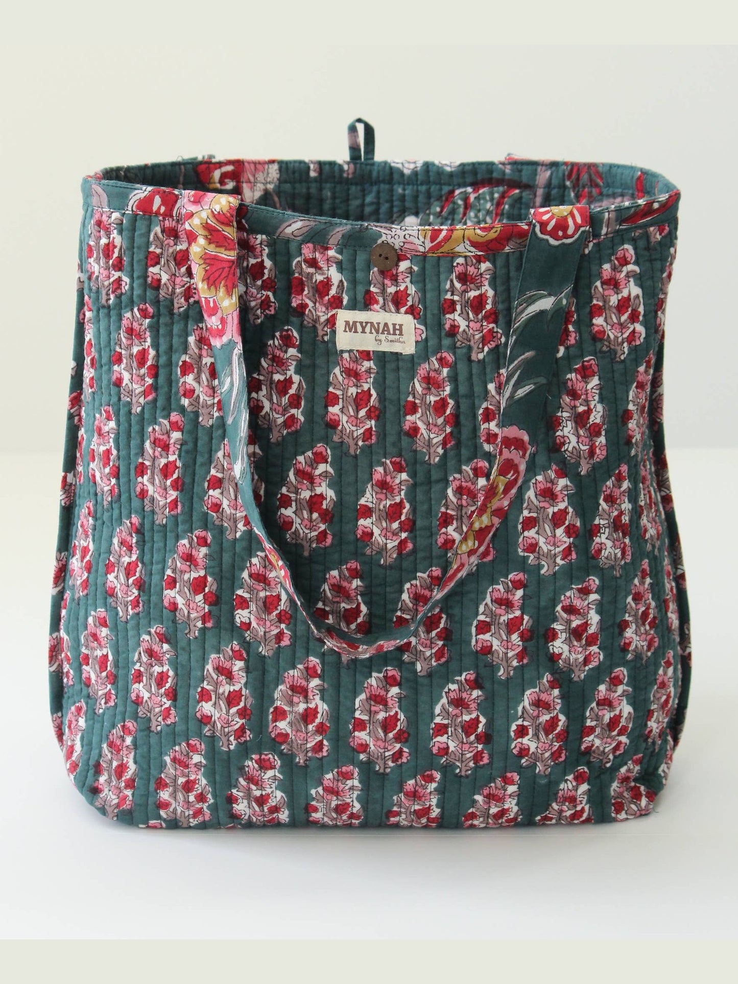Emerald garden print reversible tote bag-Small laptop bag