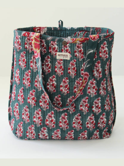 Emerald garden print reversible tote bag-Small laptop bag