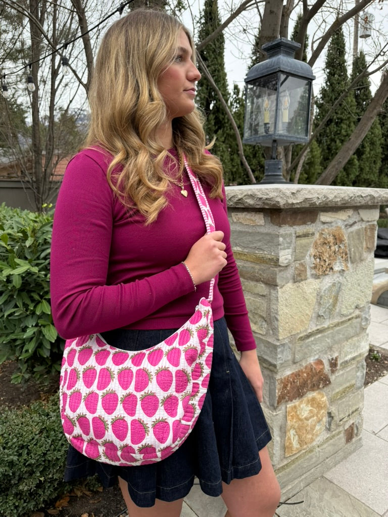 Quilted Crossbody Bag- Strawberry Print