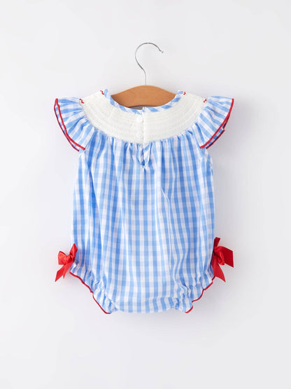 Flag Embroidery Smocking Girls Romper
