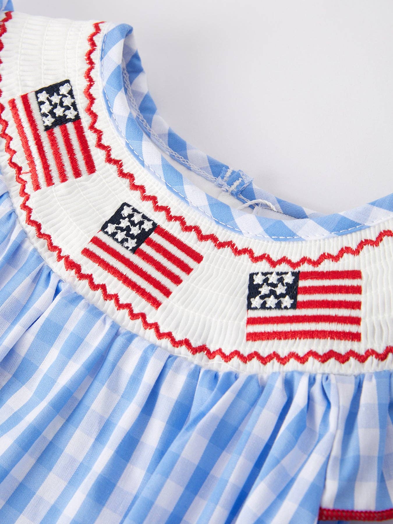 Flag Embroidery Smocking Girls Romper