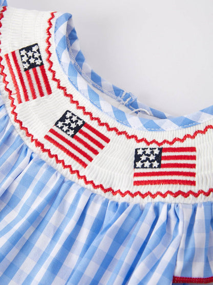 Flag Embroidery Smocking Girls Romper