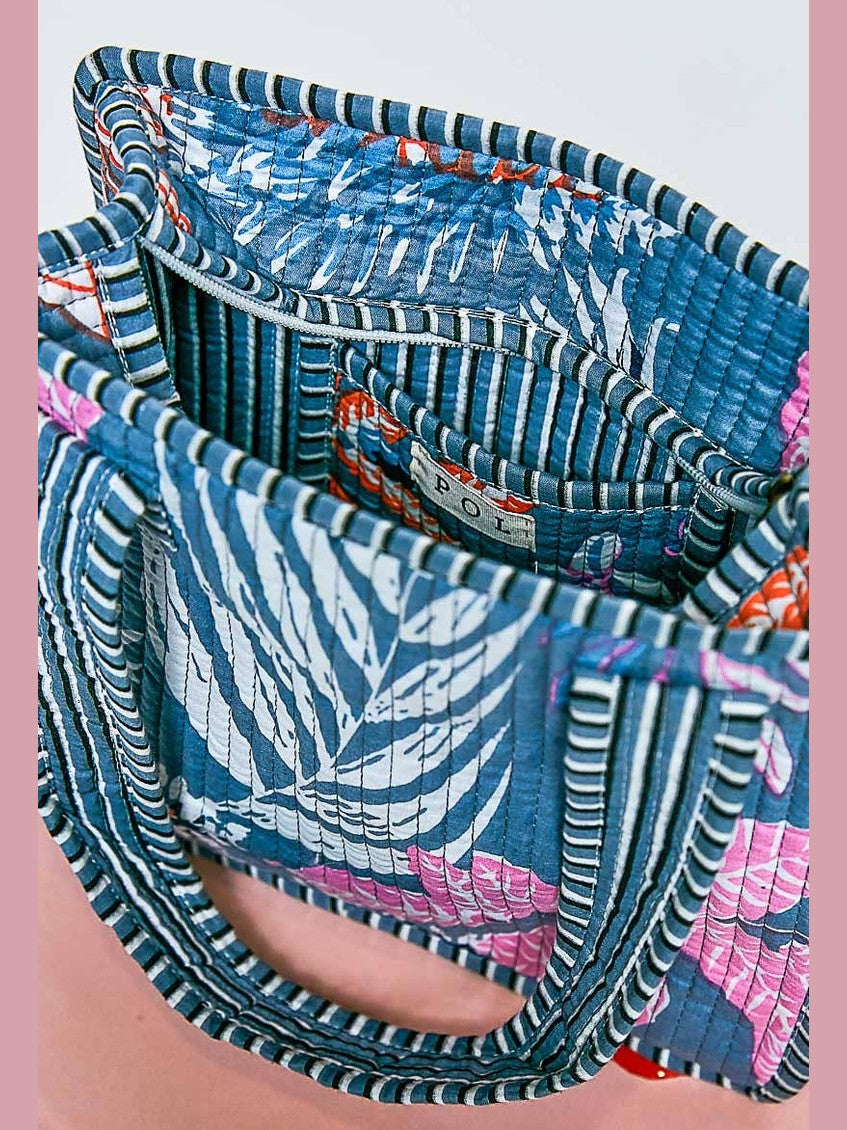 Essentials Mini Quilted Fabric Cube Bag: HONEY STRIPE MULTI