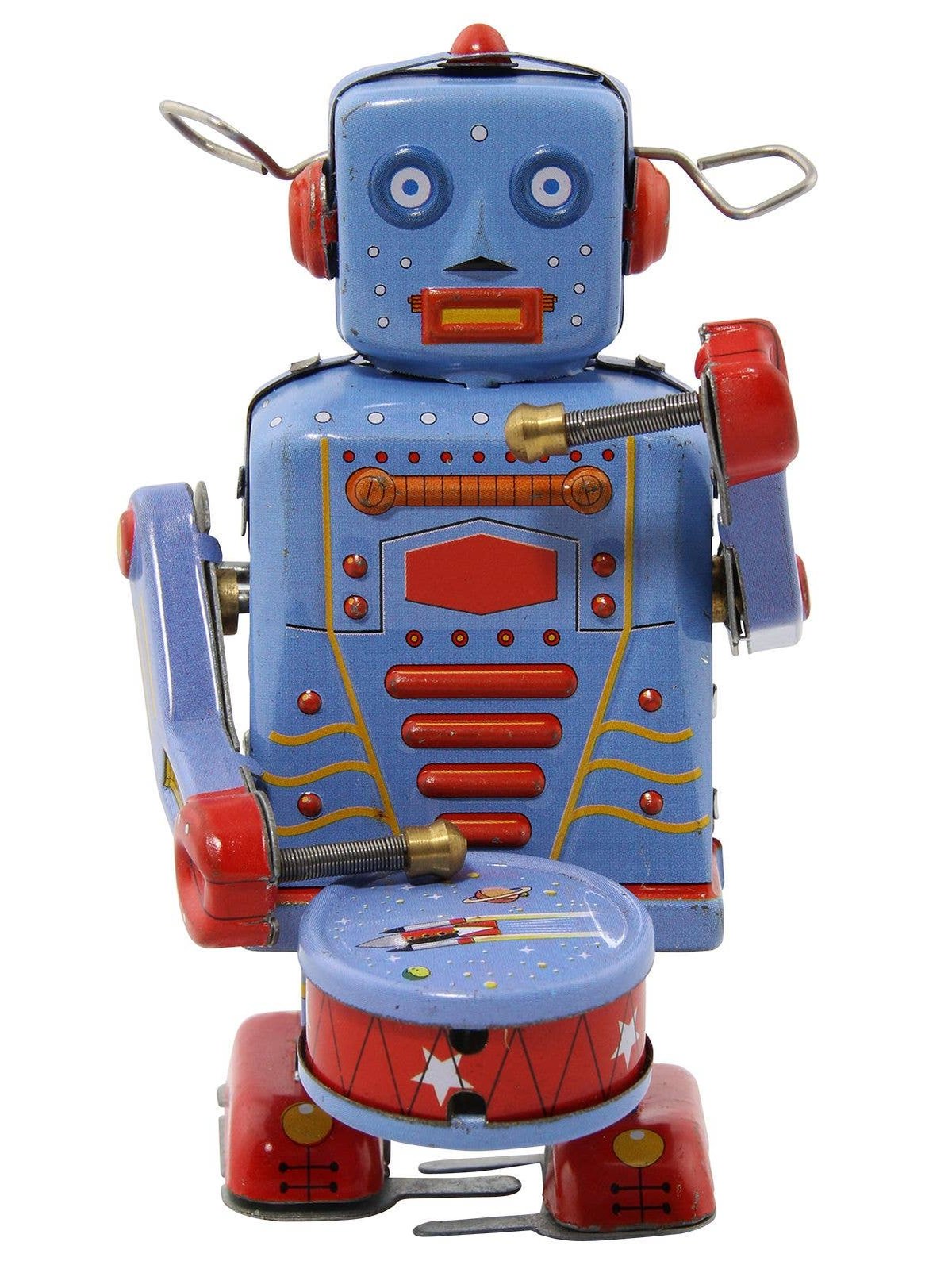 Robot robot with drum blue sheet metal robot tin toy