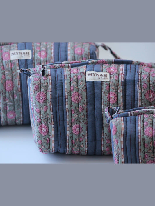 Rosy rows print travel/makeup/organizer/bag-Set of 3
