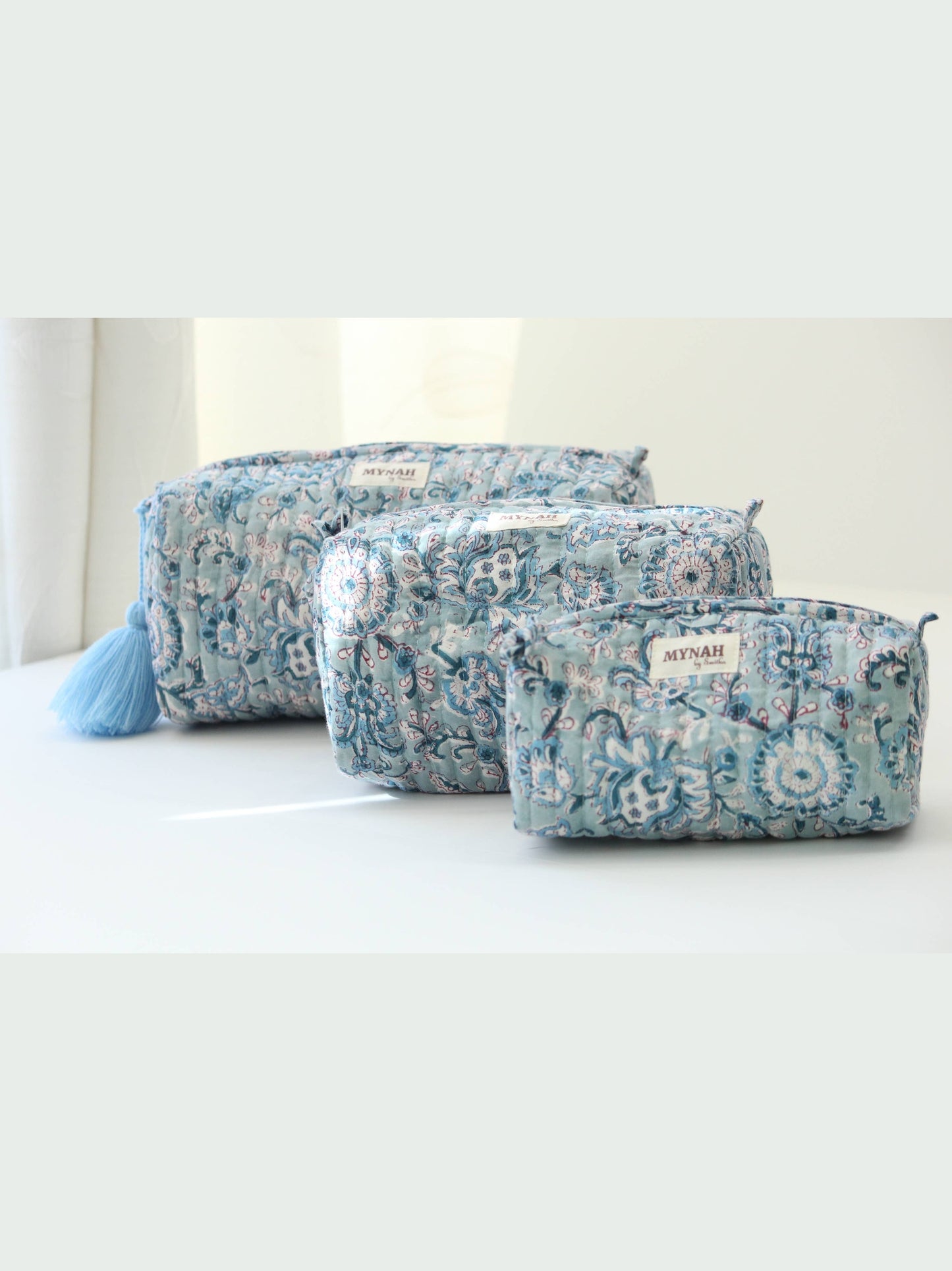 Dusty blue vine print travel/make up/organizer/bag-Set of 3